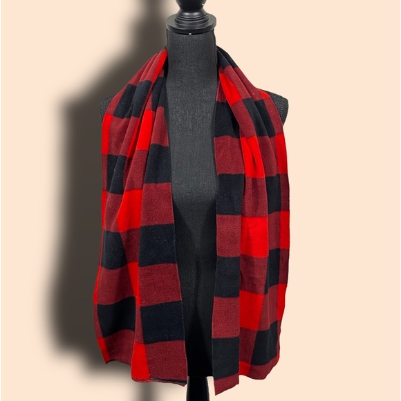 Old Navy buffalo check polarfleece soft cozy unisex scarf ONE SIZE black red - Picture 2 of 4